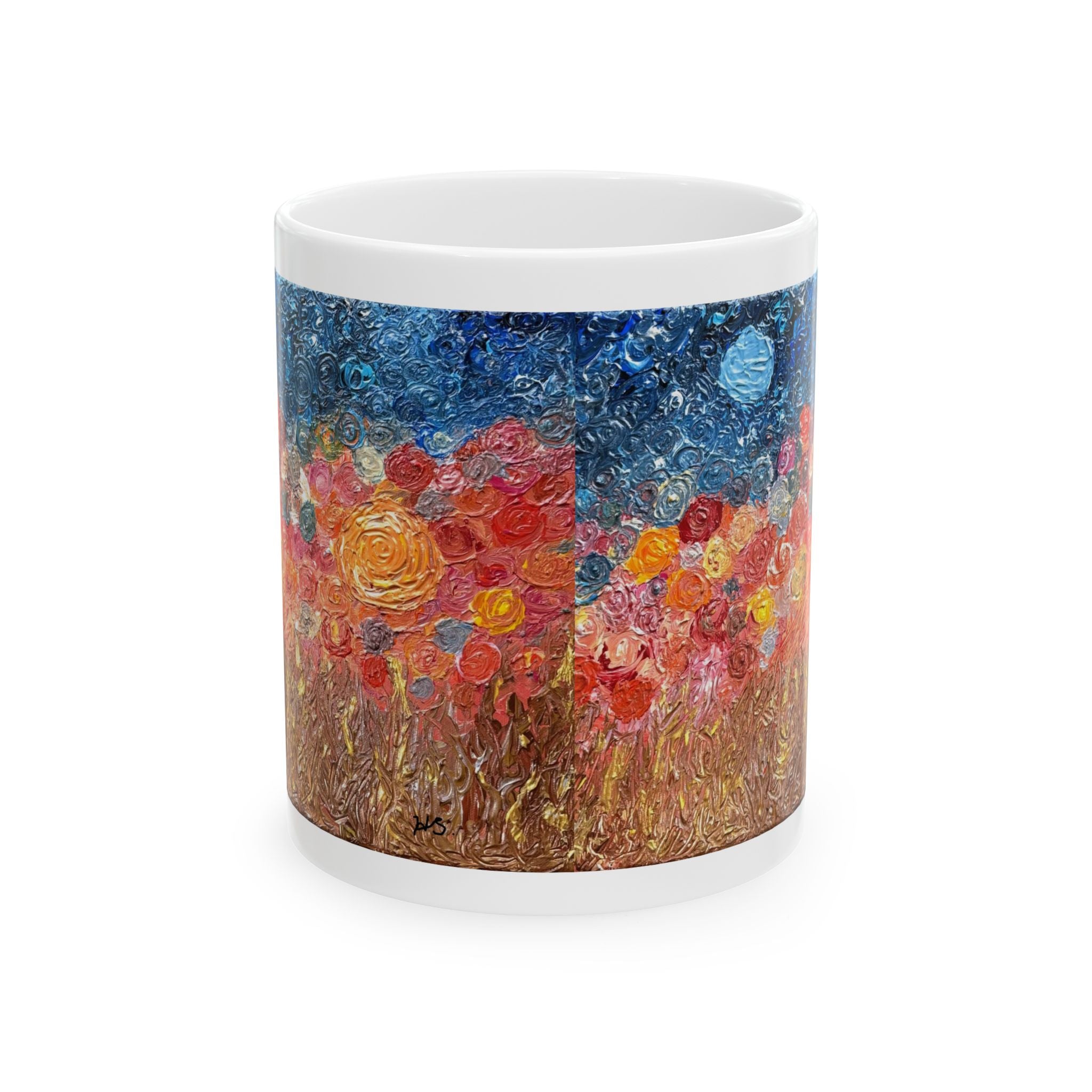 Floral Nightscape Ceramic Mug — Colorful Impressionist Field Coffee Cup (11oz/15oz)
