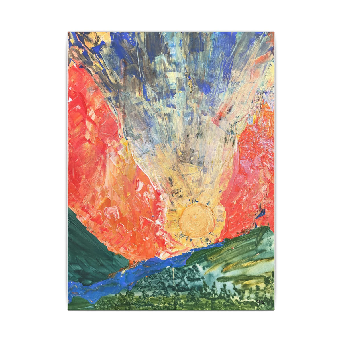 Abstract Sunrise Matte Canvas Wall Art — Vibrant Orange & Gold Modern Painting
