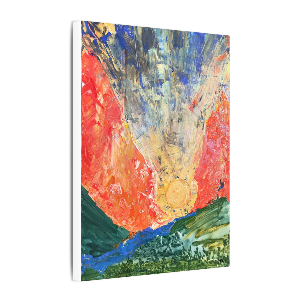 Abstract Sunrise Matte Canvas Wall Art — Vibrant Orange & Gold Modern Painting