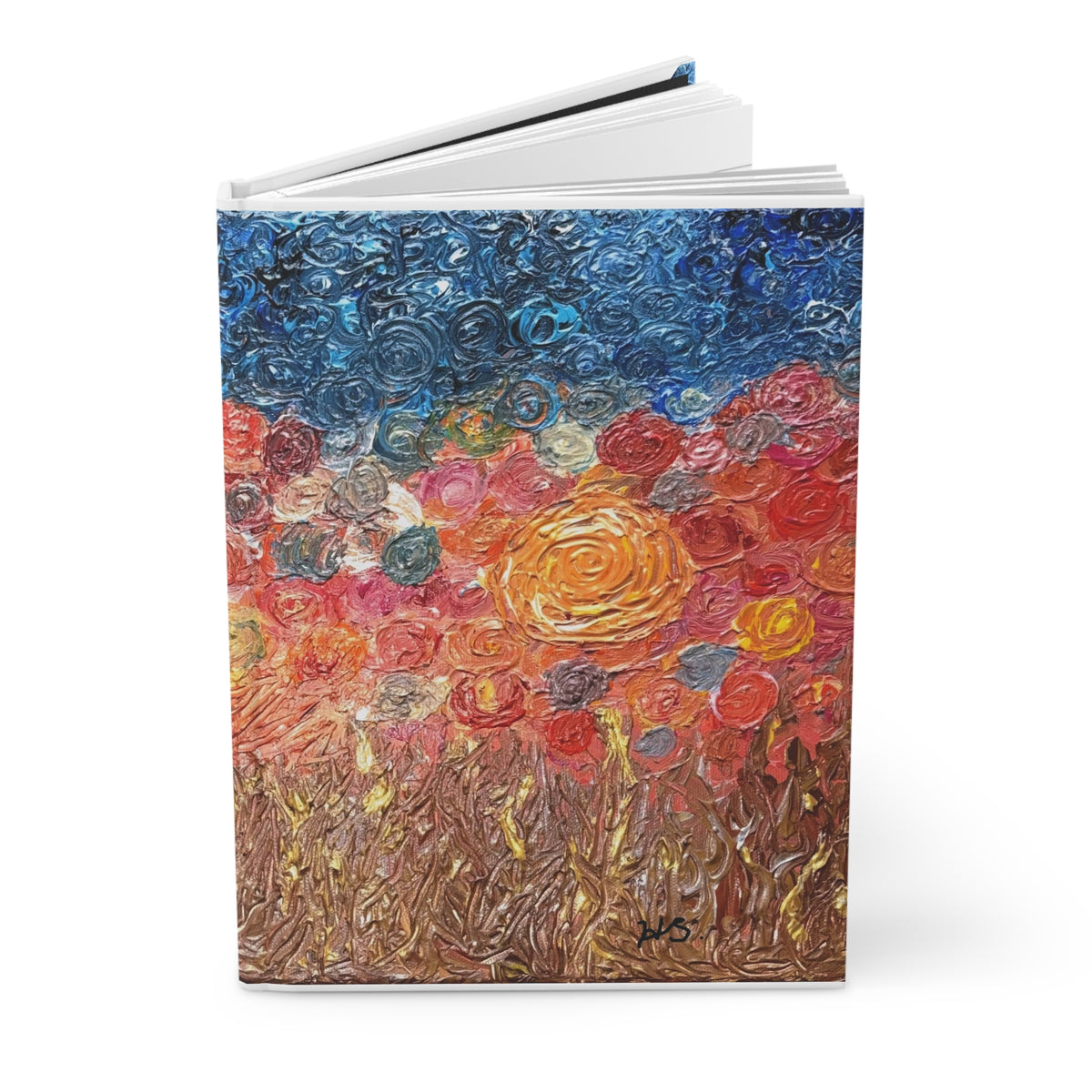 Floral Nightscape Hardcover Journal — Lined Artistic Flower Field Notebook