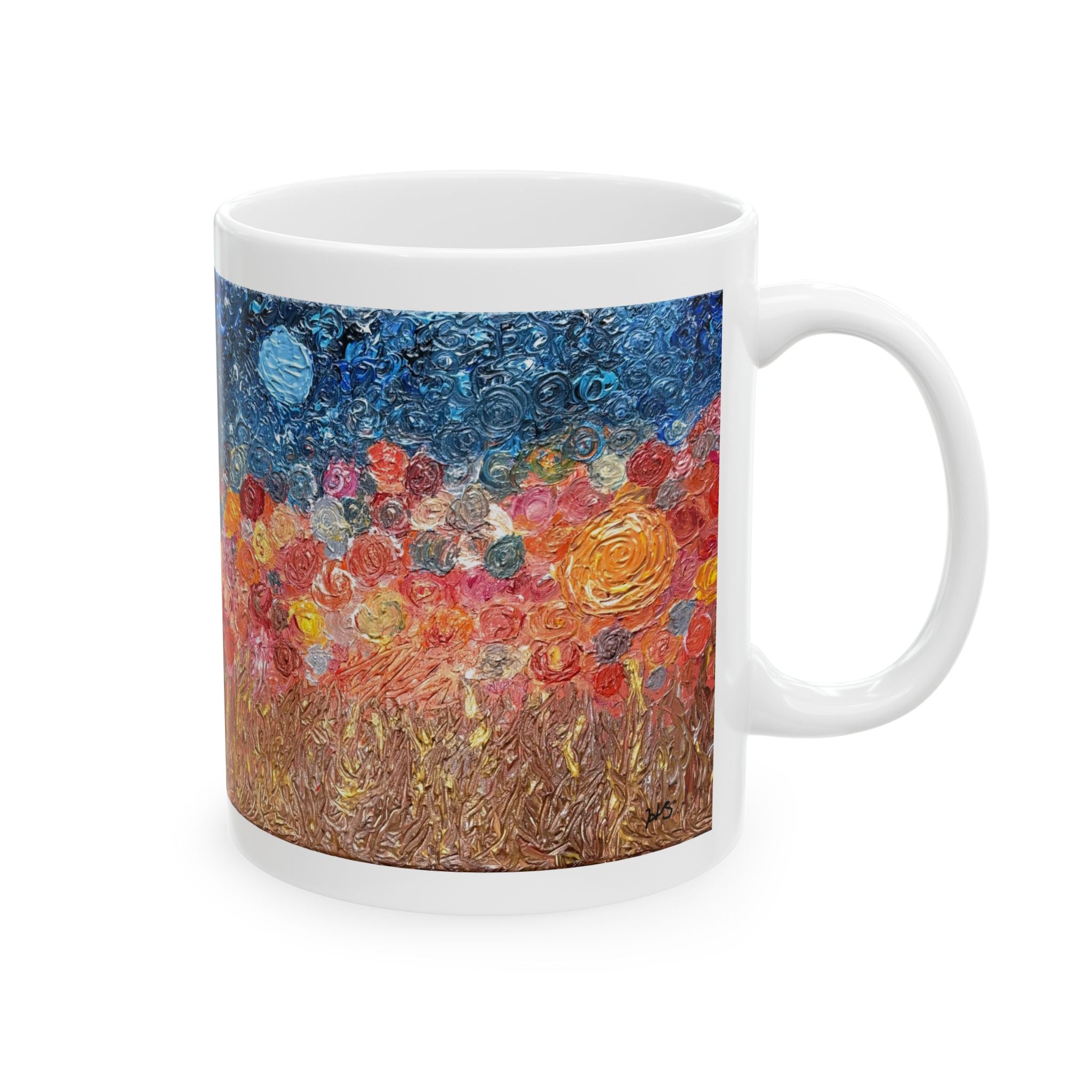 Floral Nightscape Ceramic Mug — Colorful Impressionist Field Coffee Cup (11oz/15oz)