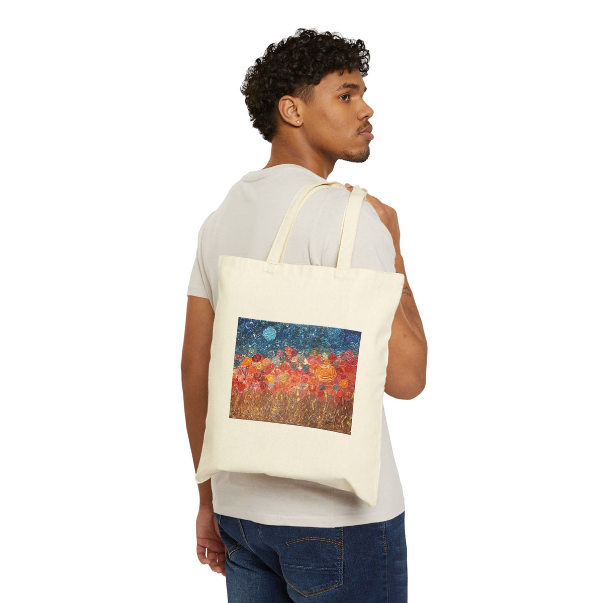 Canvas Tote — Colorful Floral Field Nightscape Art Print