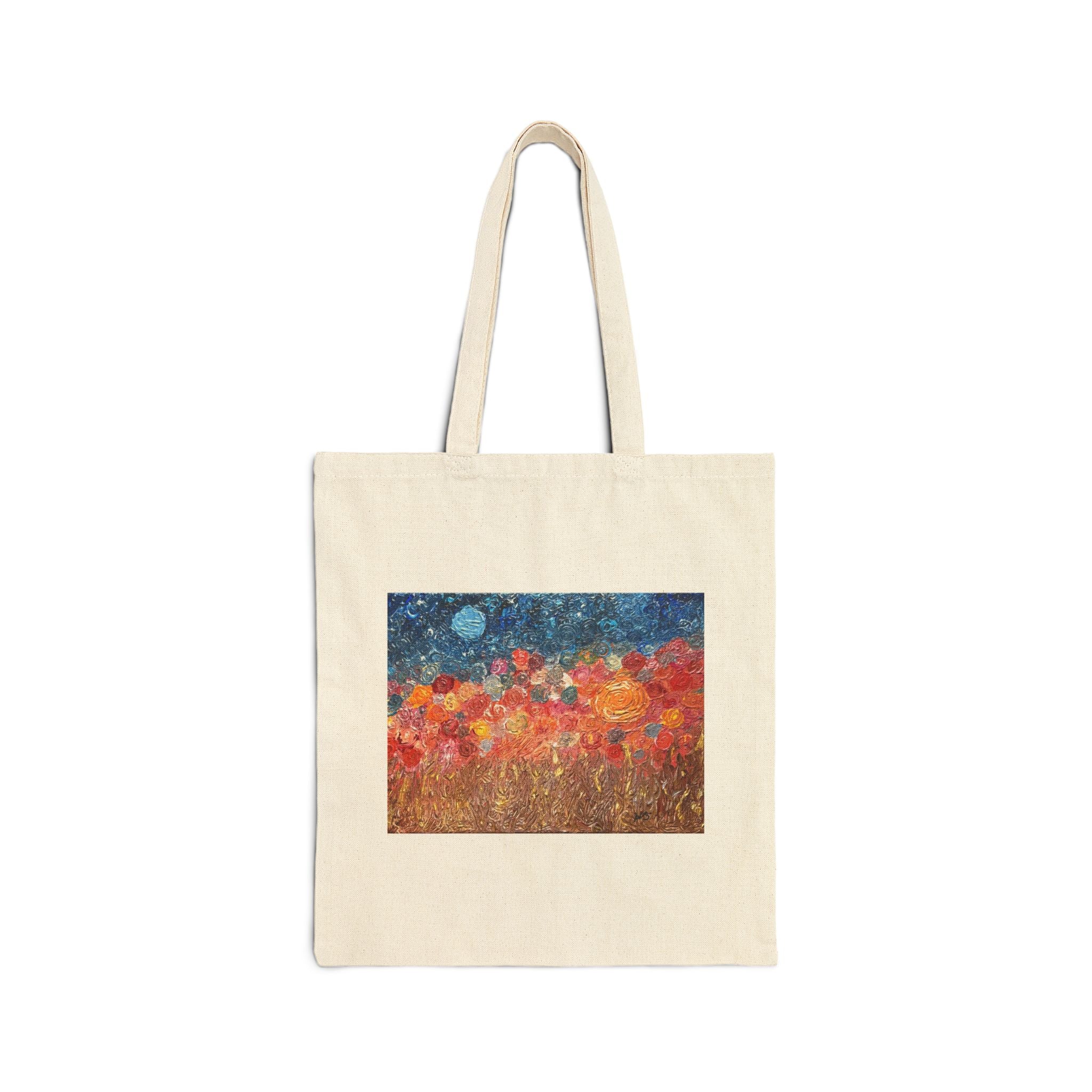 Canvas Tote — Colorful Floral Field Nightscape Art Print